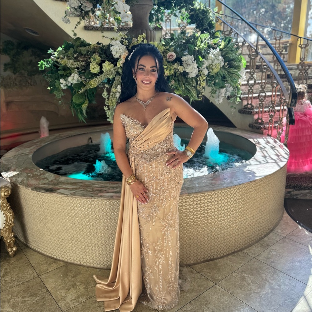 Elegant Strapless Gold Dress - Picture 1 of 3